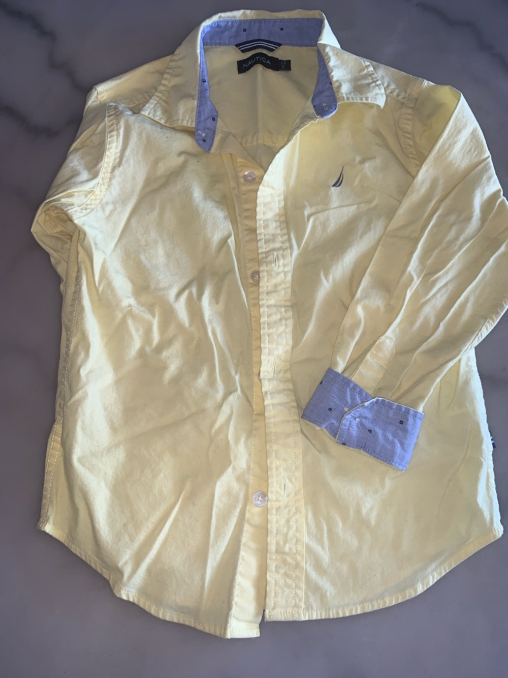 Nautica Light Yellow Button-Down Shirt with Blue Trim